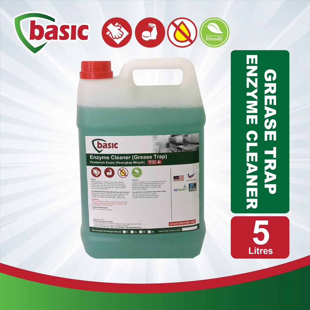 McQwin Basic Enzyme Cleaner (Grease Trap) 5L Eco Bio Degreaser Grease Trap Pembersih Enzim