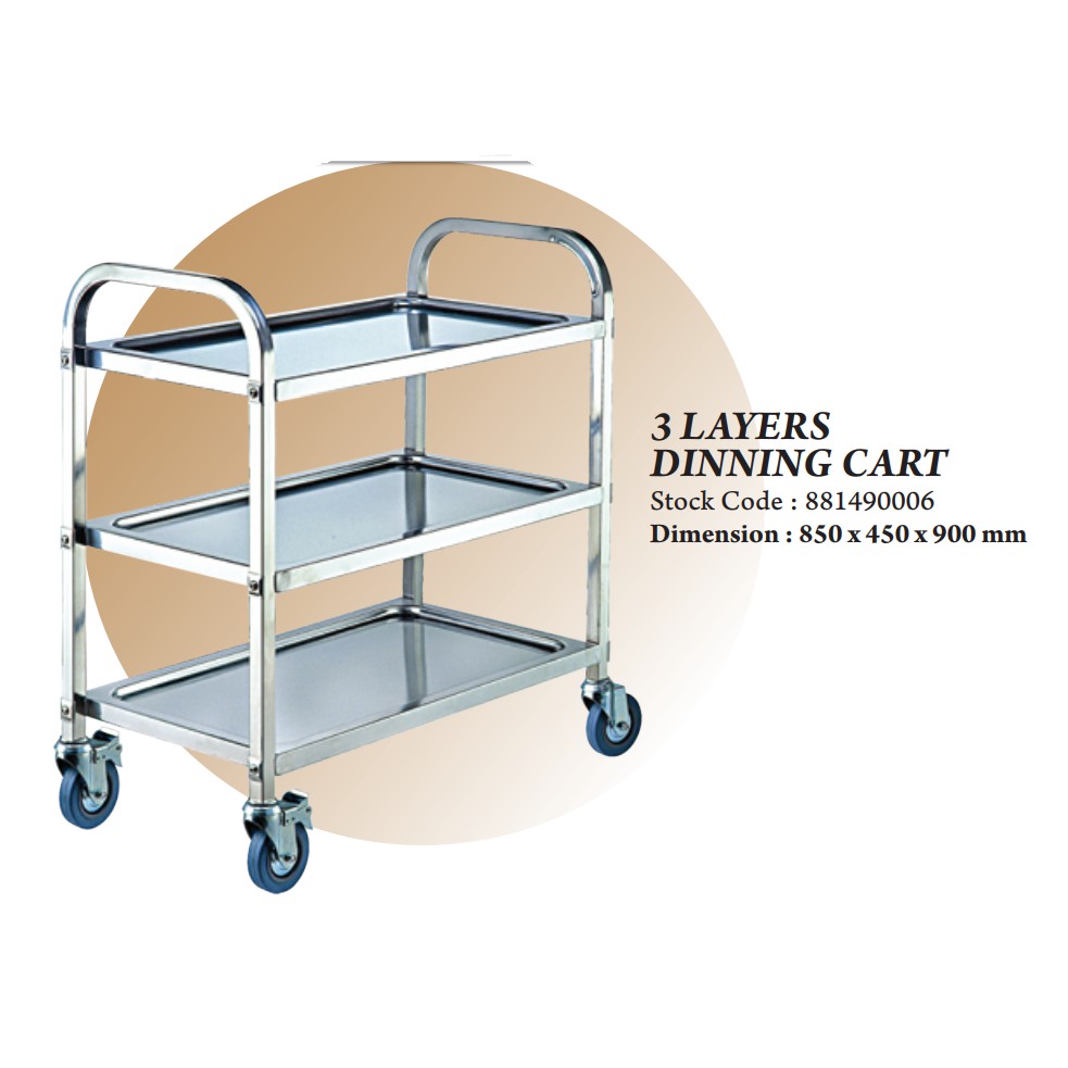 THE BAKER 3LAYERS BAKERY STAINLESS STEEL DINING CART TROLLEY CAR WHEEL