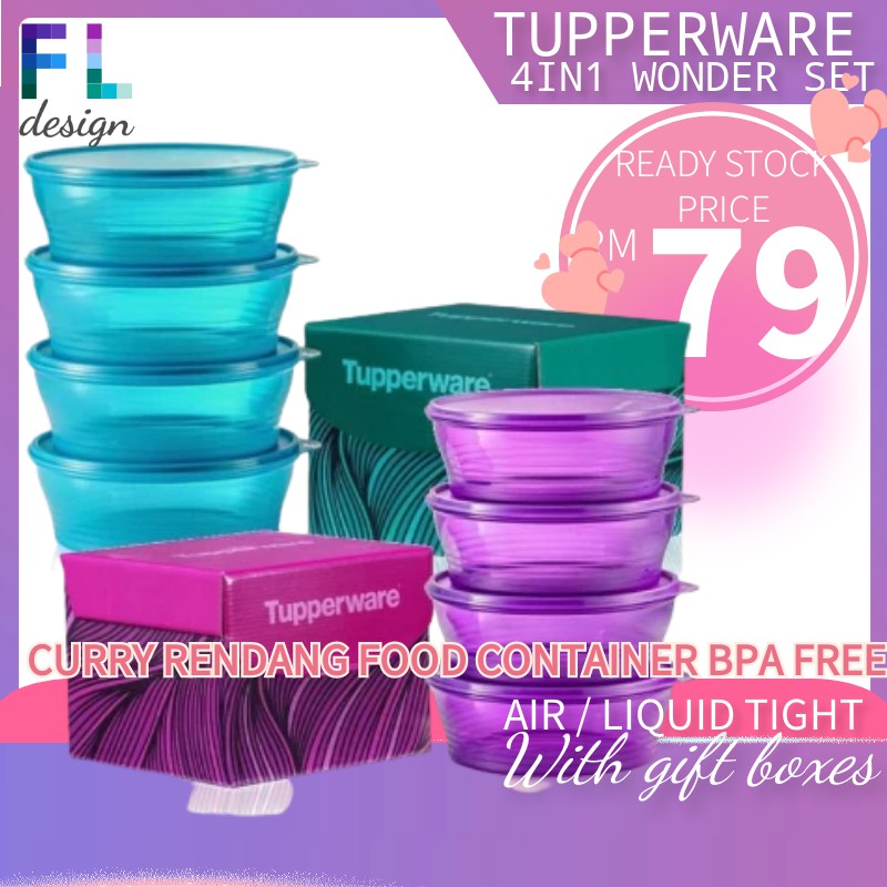 Tupperware Curry Serve Fried Noodles Food Container Fruit Container Kuih Muih  Big Wonders Set (4) 1.4L Free Gift Box