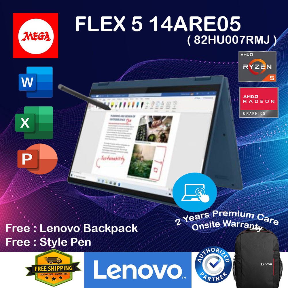 Lenovo Ideapad Flex 5 14are05 82hu007rmj 14 Fhd Touch Laptop Ryzen 5 5500u 8gb 512gb Ssd 7342