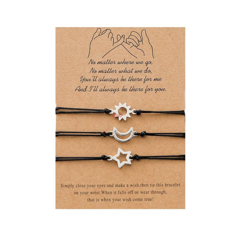 seng 3 Pieces/set Friendship Card Bracelets Long Distance Relationship Promise Bracelet Party Birthday Gift for Best Friends Sisters