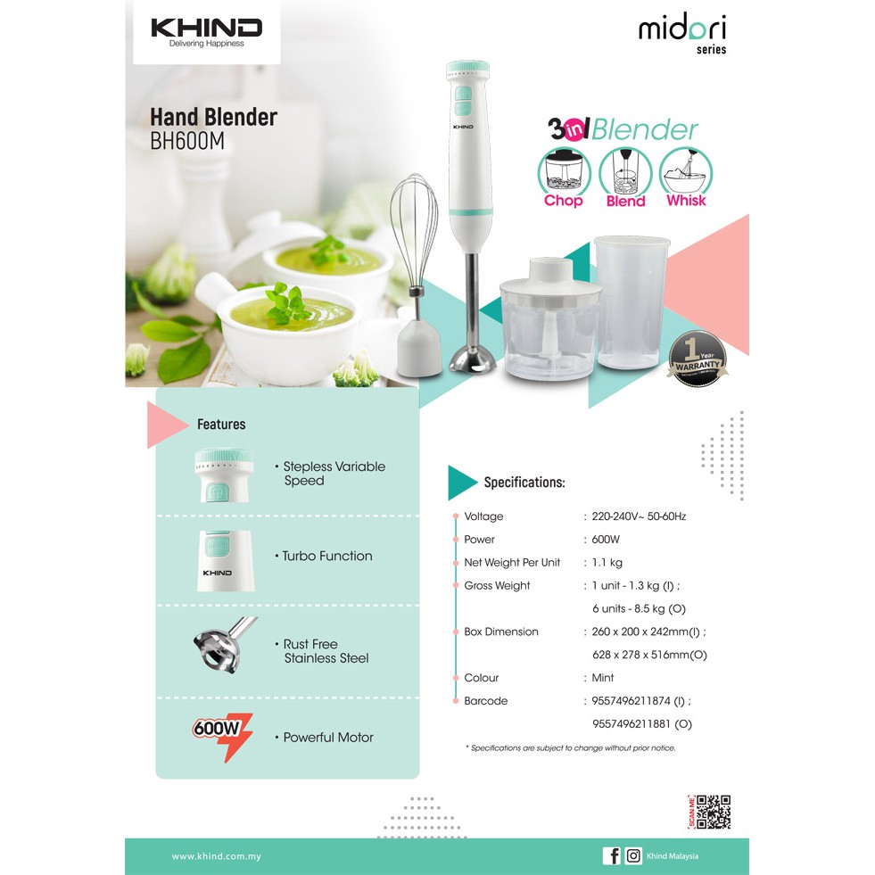 Mistral Multifunctional Hand Blender 600w Mhb1902 Khind Multifunctional Hand Blender 600w Bh600m Shopee Malaysia