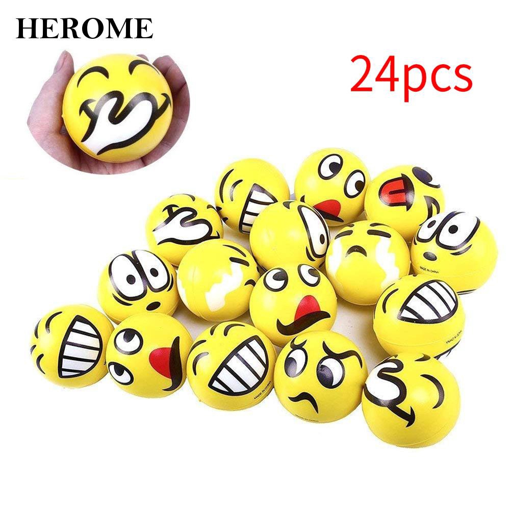 24pcs Emoticon Stress Balls Relief Happy Yellow Smile For Kids Adult Fabulous Shopee Malaysia