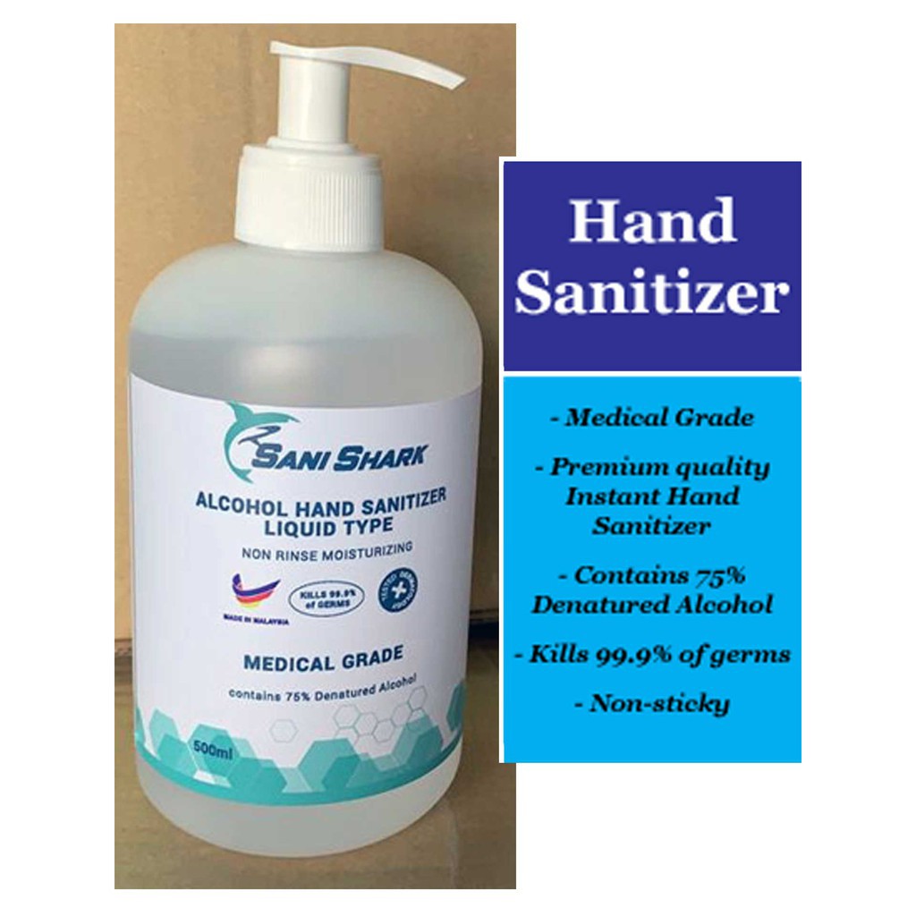 Sani Shark 75 Alcohol Hand Sanitizer Liquid Type 500ml With Hand Pump Shopee Malaysia