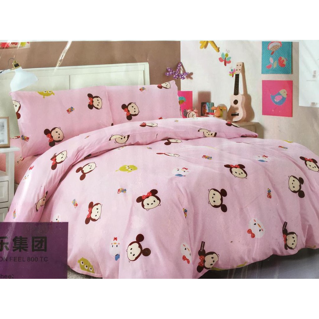 Mickey Mouse 3 In 1 Double Bed Sheets Set 100 Cotton Shopee