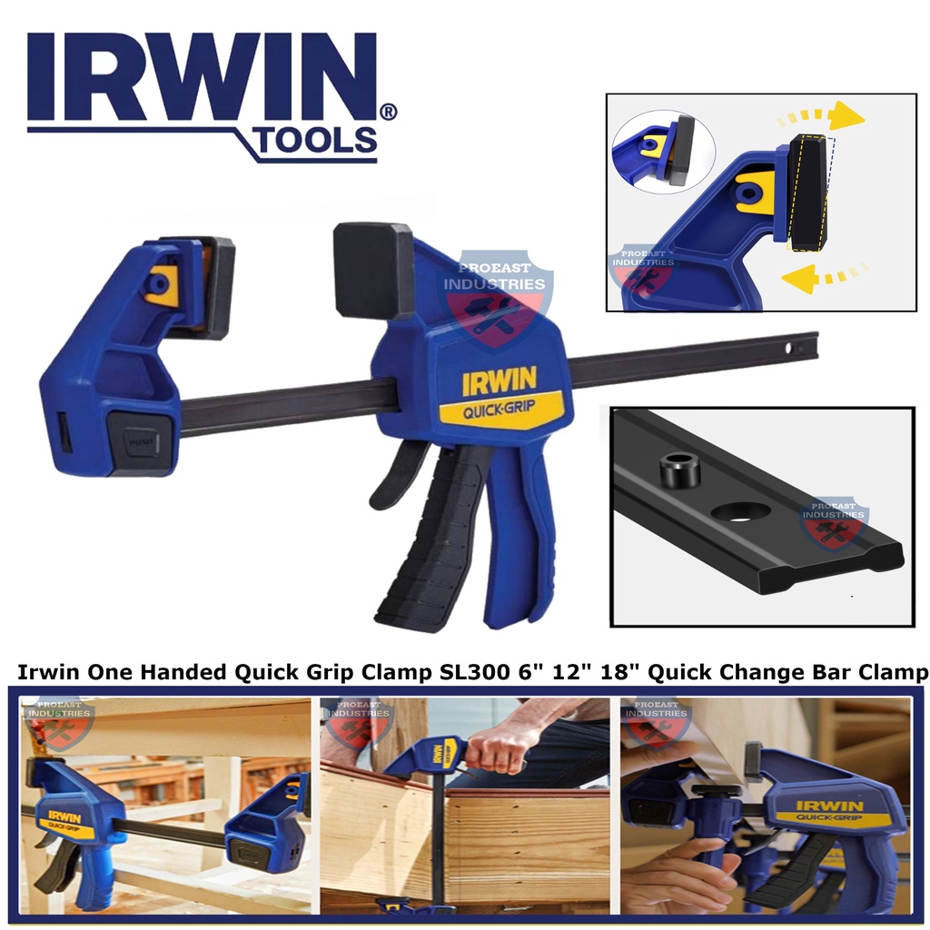 Irwin One Handed Quick Grip Clamp SL300 6" 12" 18" Quick Change Bar