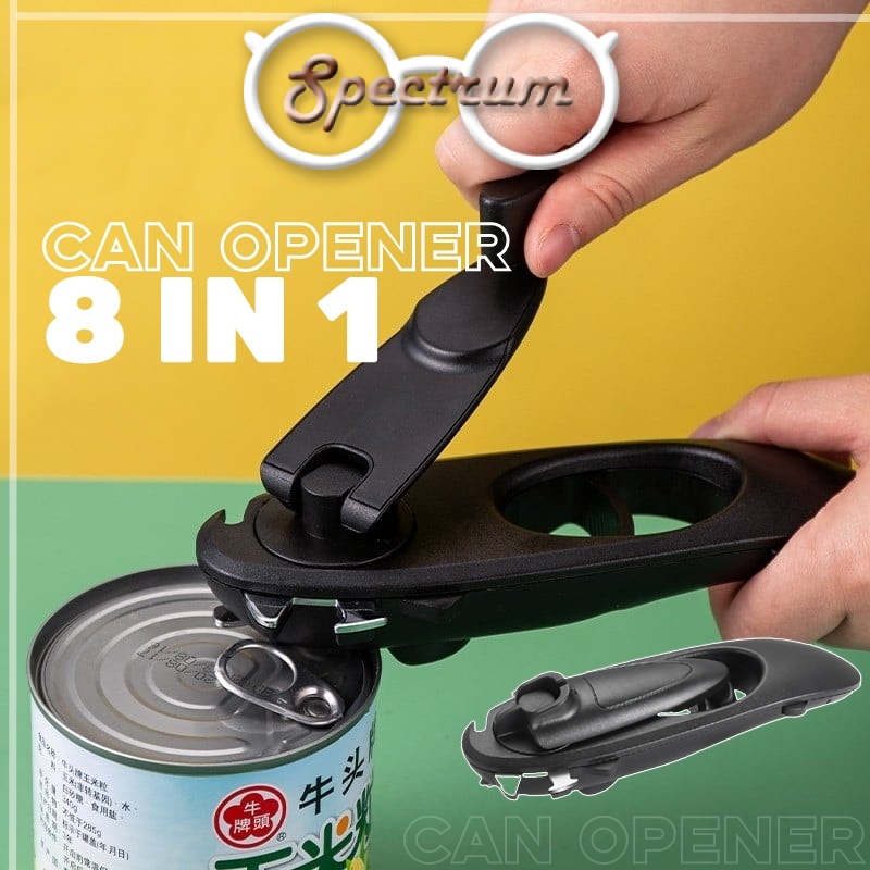 8 in 1 Can Opener with Rotary Handle Multifunction Tin Lid Canned Safety Manual Food Opener Kitchen Tools  Accessories