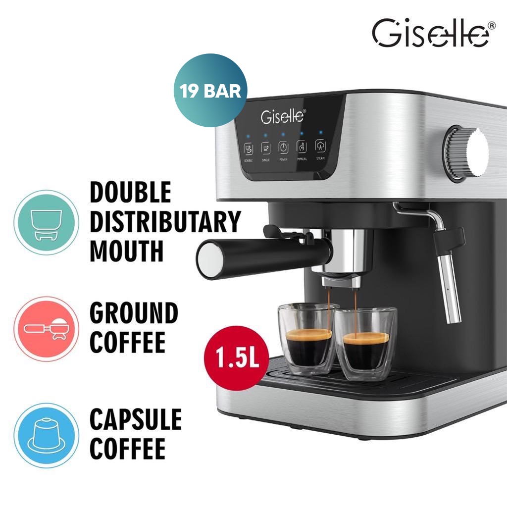 Giselle Double Cup 19 Bar Espresso Coffee Milk Bubble Maker Machine