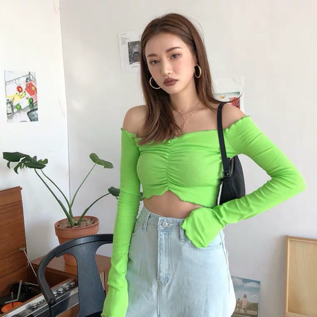 neon green ruffle top