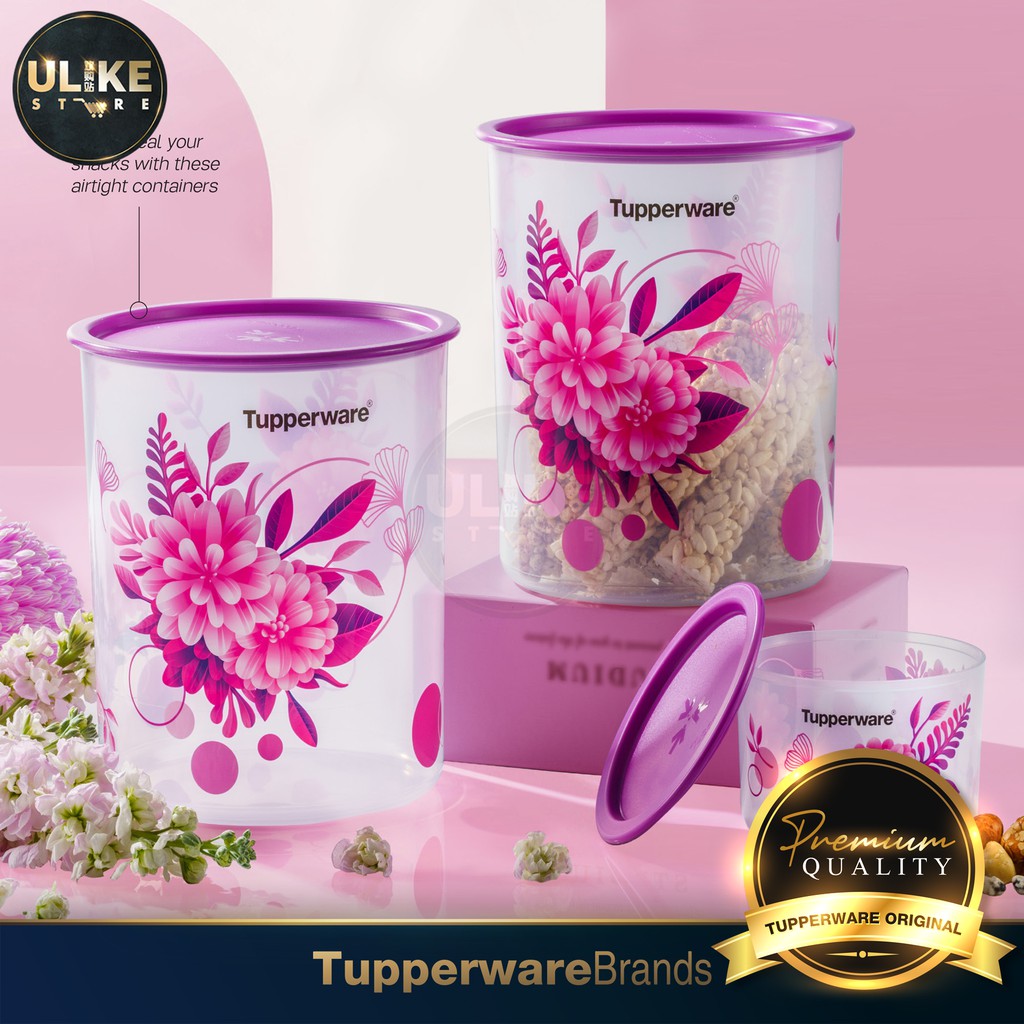 Tupperware Camellia One Touch Topper Junior 600ml / One Touch Canister Large 4.3L