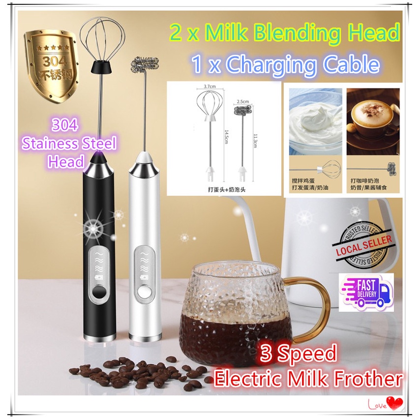 USB Rechargeable Milk Frother 1200mah Large Capacity Battery 3 Speed Adjustable Handheld Electric Foam Maker