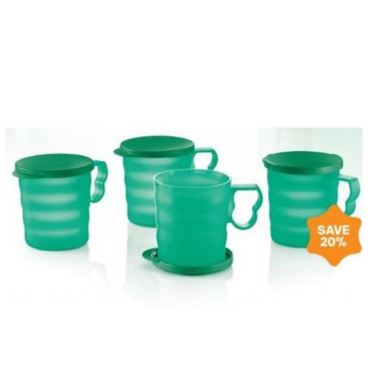 Tupperware Blossom Mugs & Seal (4) 350ml