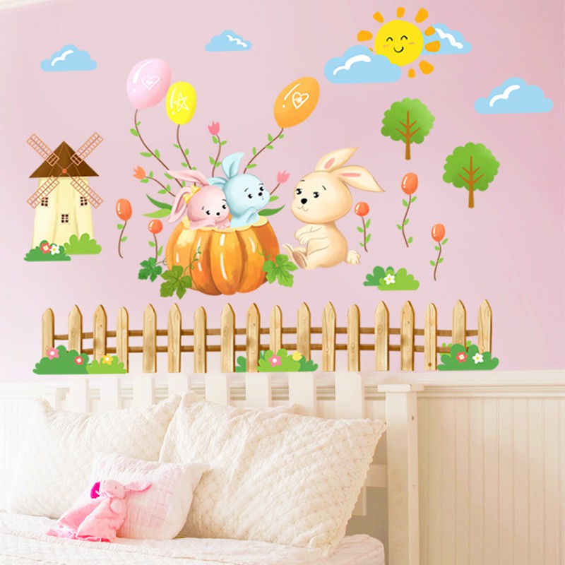 Cartoon Rabbit Wall Stickers Murals Room Art Bunny Nursery