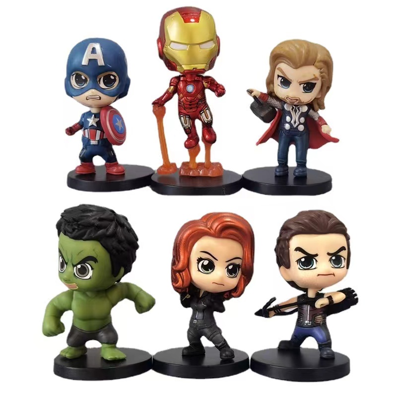 Avengers Cute Set of 6pcs Version Iron Man Hulk Thor Captain America Black Widow Hawkeye Toy Decoration Cake Accessories