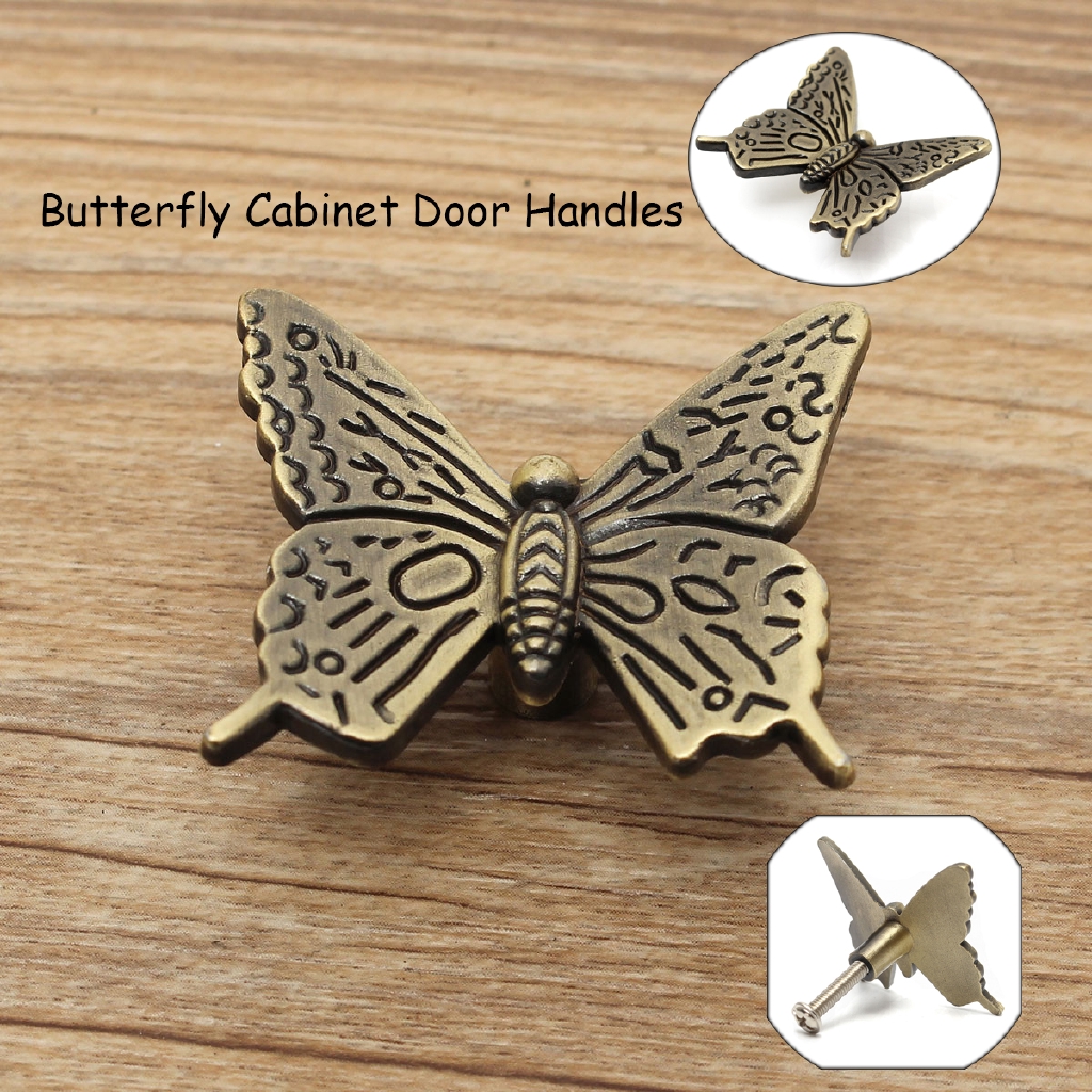 Antique Butterfly Cabinet Door Handles Drawer Pull Kitchen