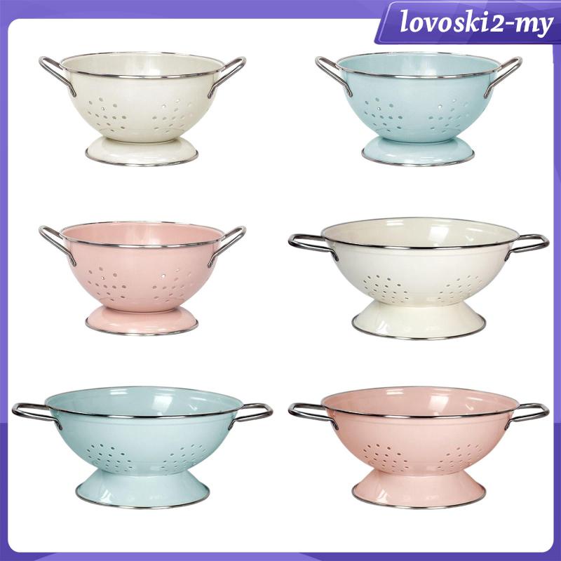 [lovoskiacMY] Enamel Coated Colander Strainer Bowl Plates, Vintage Self Draining Fruit Dishes, Metal Dinnerware Set, Home Kitchen Decoration