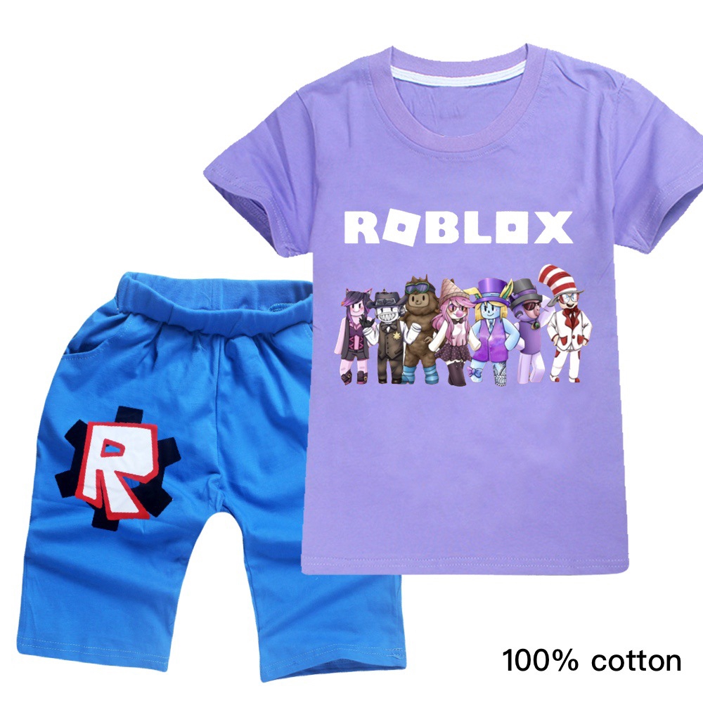 Roblox Children T Shirt Short Sleeves Shorts Suit For Boys And Girls Spring And Autumn Pure Cotton Ready Stocks Shopee Malaysia - purple suit t shirt roblox