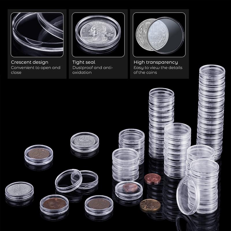 10/25Pc 21/22/23/25/26/27/2845mm Transparent Round Coin Box Capsules