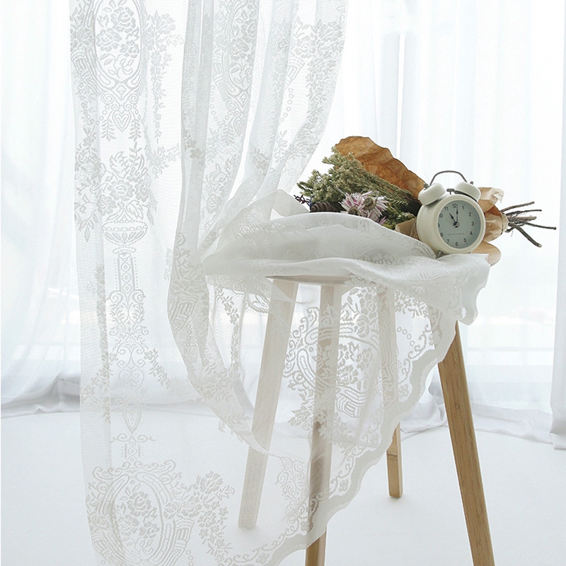 French Country Lace Net Curtain Fabric Embroidery Tulle Window