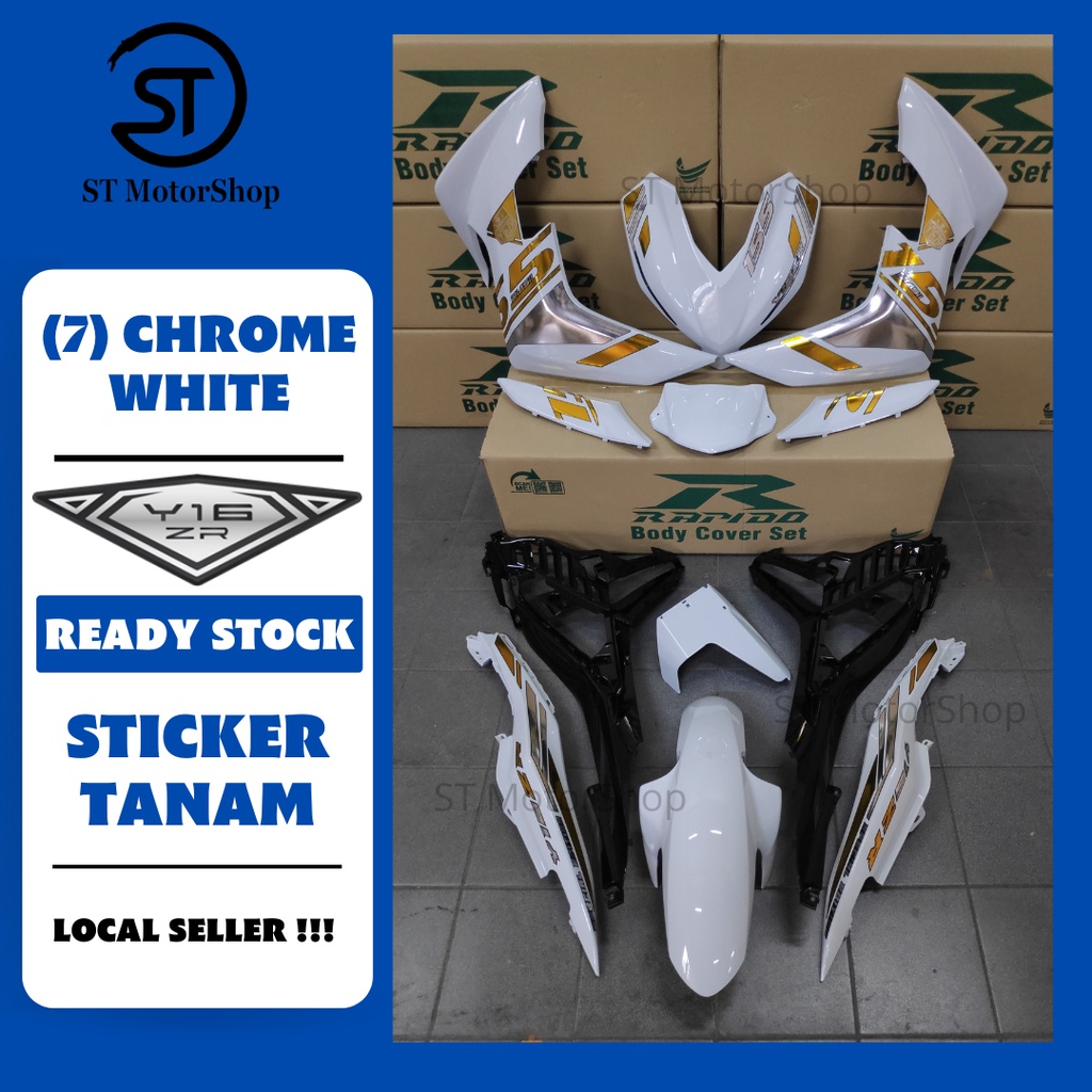 YAMAHA Y16 Y16ZR (7) CHROME WHITE COVER SET (STICKER TANAM) RAPIDO NEW
