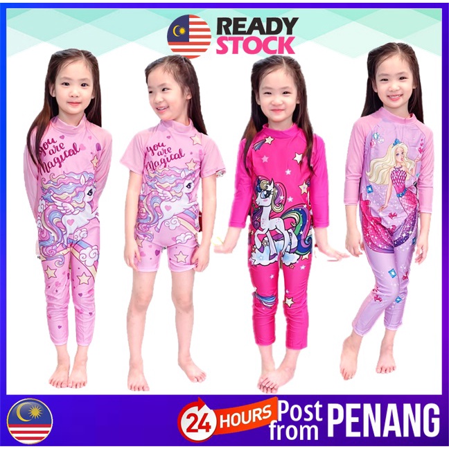 [#124]🇲🇾 PENANG READY STOCK🌸Mermaid Swimsuit Kids Girl One Piece Swimming Suit Baby Girl Swimwear Baju Mandi Baju Renang