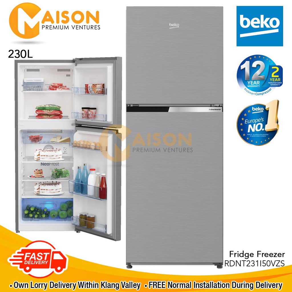 [12.12 Sales] Beko Digital Inverter Refrigerator 230L RDNT231I50VZS