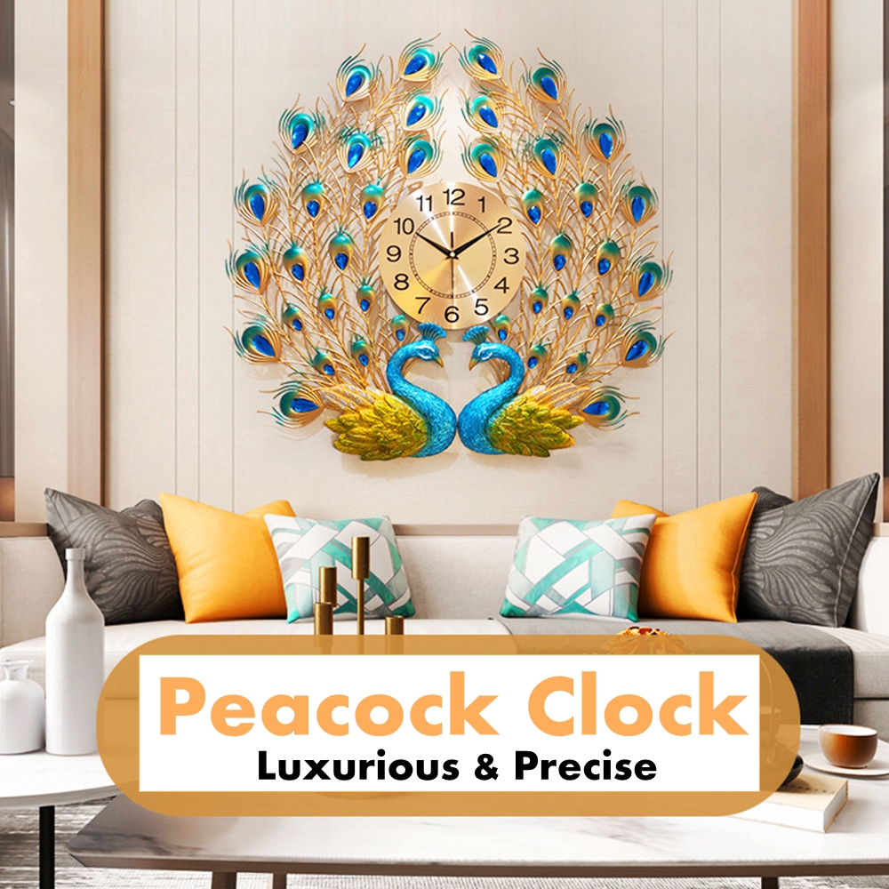 Augienb Luxury European Style Art Wall Clock Quartz Modern Peacock Living Room Shopee Malaysia