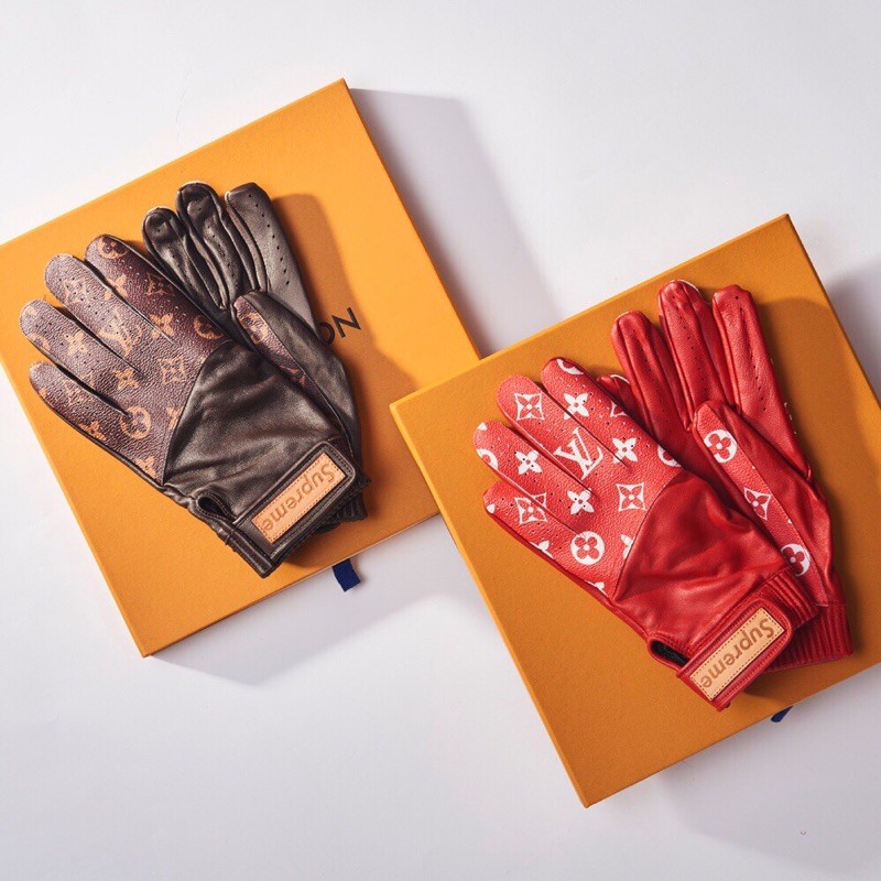 S & Y Louis Vuitton & Supreme Co Branded Gloves Men's and Women's Sheepskin Black and Red Optional Gift | Shopee Malaysia