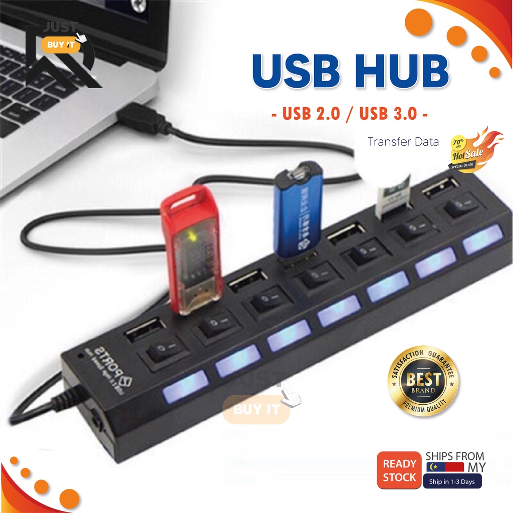 USB Hub 2.0 3.0 High Speed Micro USB Hab TYPE C on off Switch Splitter Data Transfer Computer Laptop Notebook