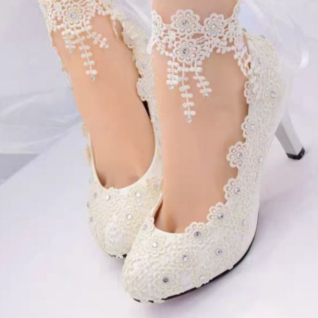 W5 - [PO] White Lace Wedding Heels Shoes ~ Kasut Pengantin Lace Putih ...