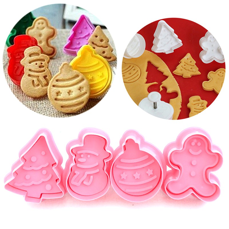 Christmas Cookie Biscuit Plunger Cutter Fondant Baking Mould Xmas Party Tools