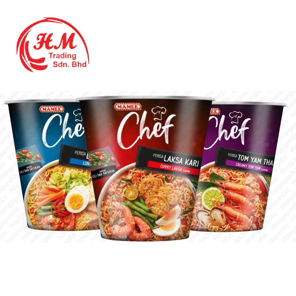 Mamee Chef Instant Cup Noodles Creamy Tom Yam 72g / Lontong 84g / Curry