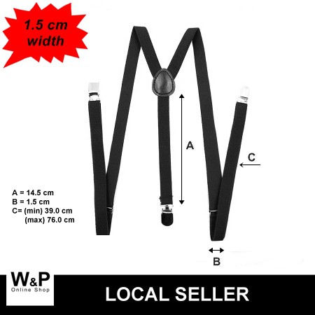 WP Unisex Men Women 1.5cm Y-Back Elastic Clip-on Suspender Belt Brace (Black)