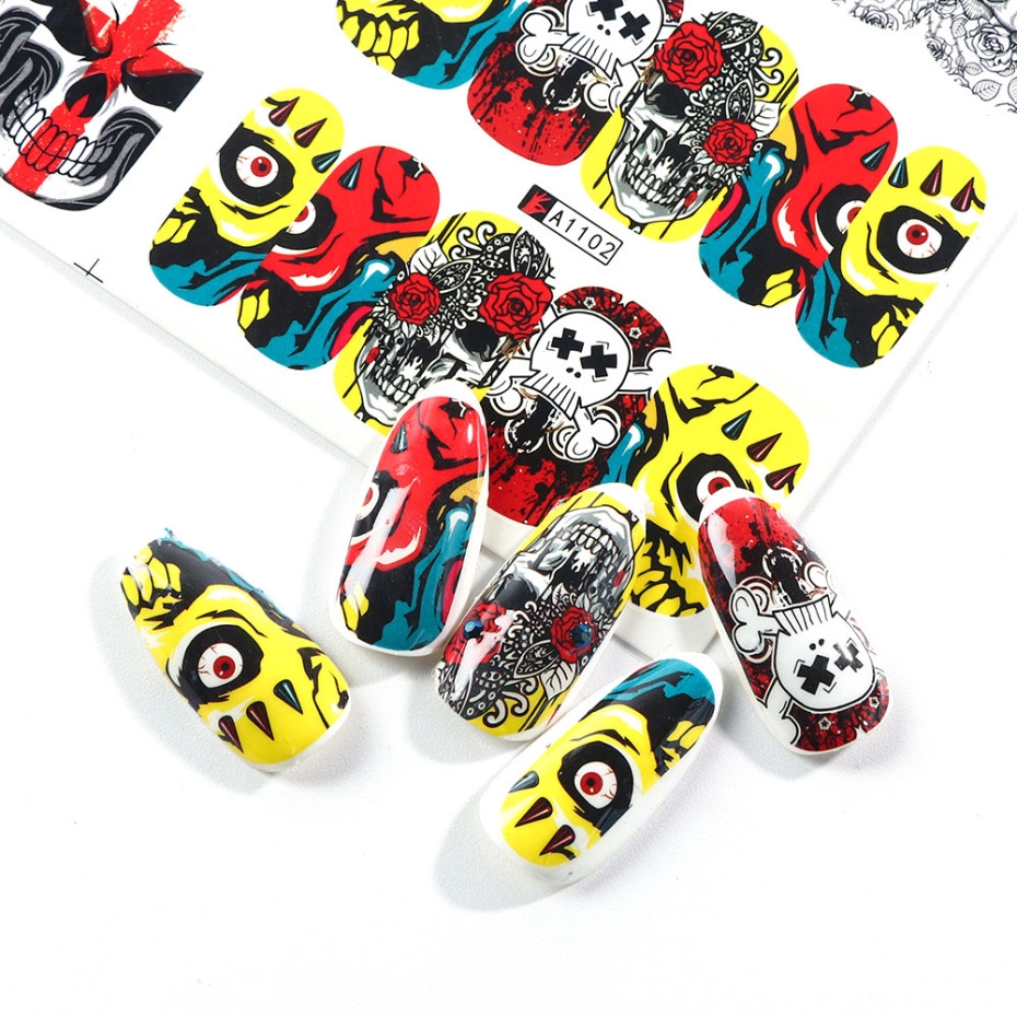 Hama Nail Halloween Water Transfer Nail Art Sticker Skull Ghost Clown Pumpkin Manicure Nail Slider Decal Decor Shopee Malaysia