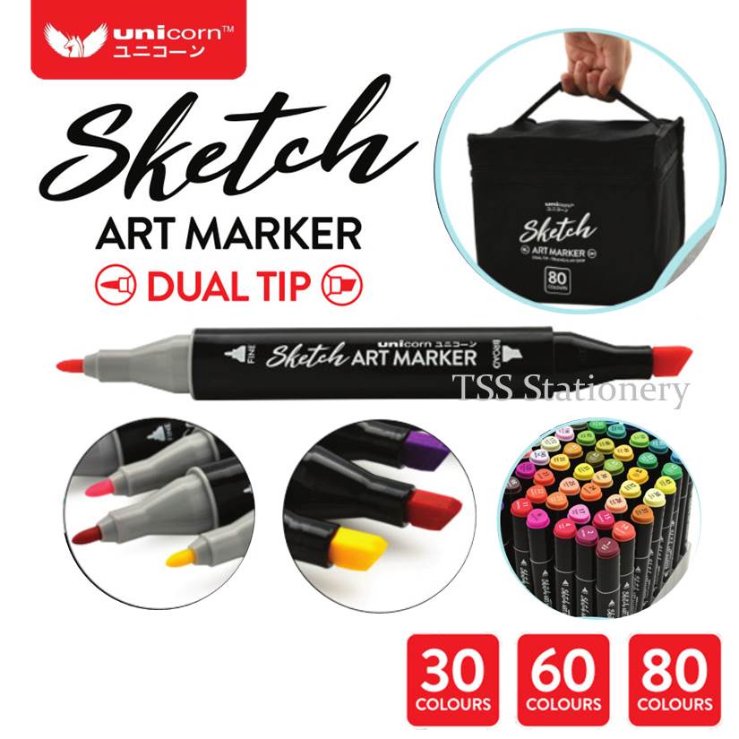 Unicorn Art Marker Set 30/60/80 Colours Sketch Art Marker Pen Set