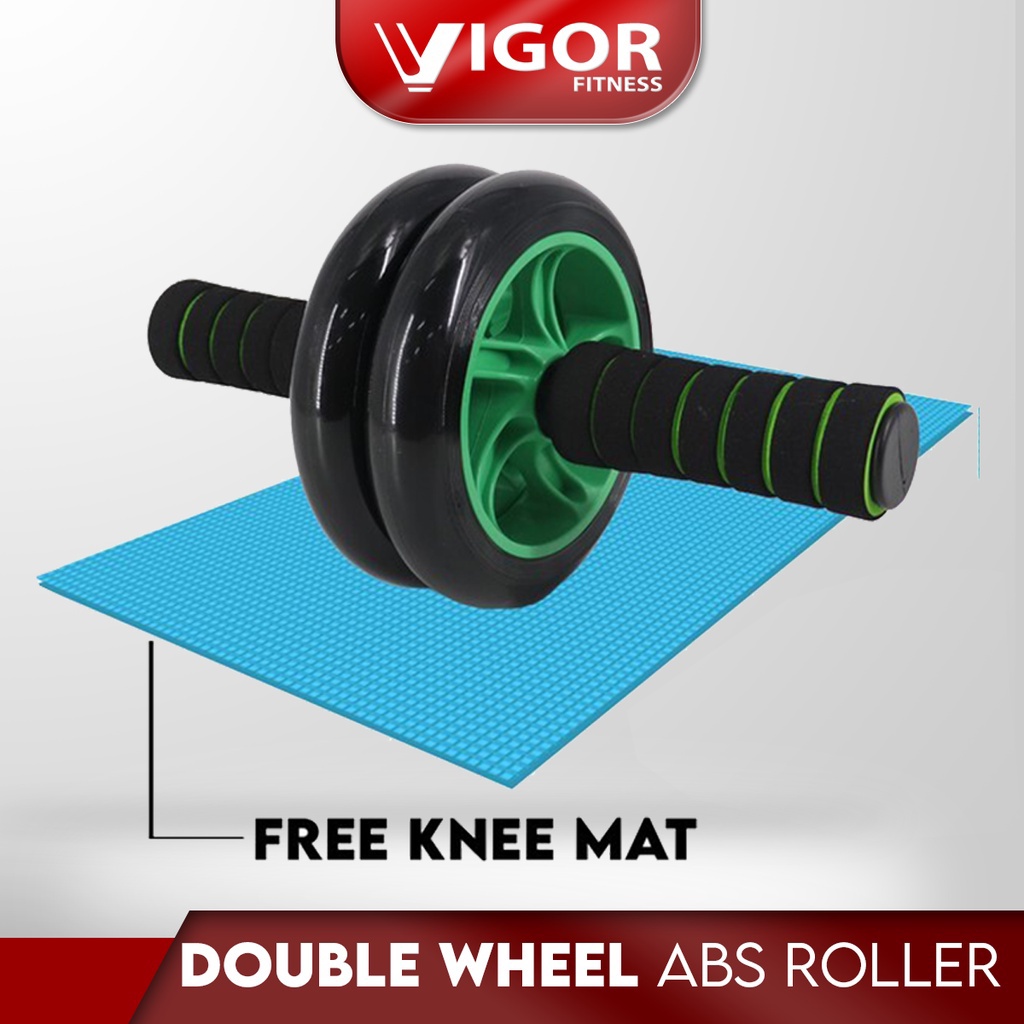 Vigor Fitness Double Wheel Ab Roller [Free Knee Mat] / Gulung Ab Roda Dua [Mat Lutut Percuma]