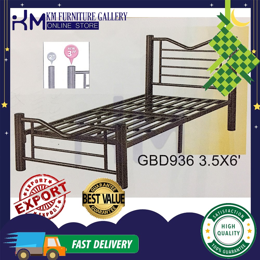 KM Furniture Gallery 3V Super Single (3.5') Metal Bed Frame (LGBD936FSB ...