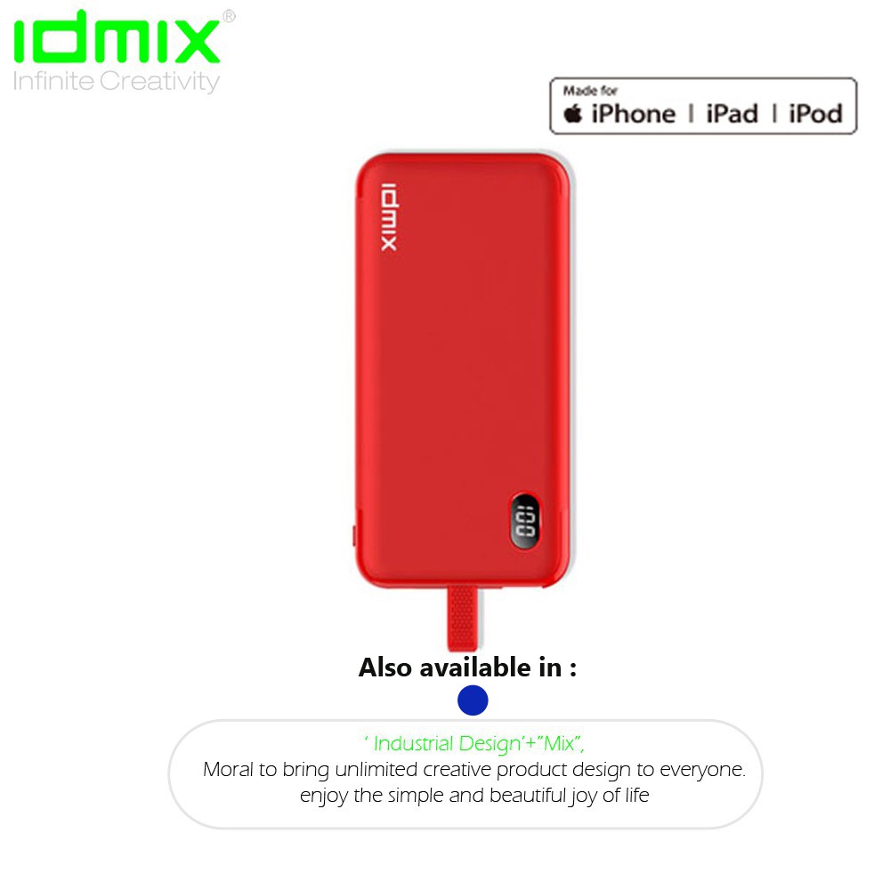 Idmix P10Ci Power Bank With Integrated Apple iPhone MFI Lightning Cable (8000mAh)
