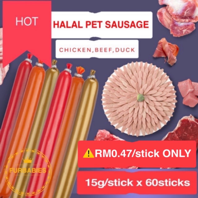 Natural Healthy Halal Pet sausage chicken,beef,duck flavors suitable