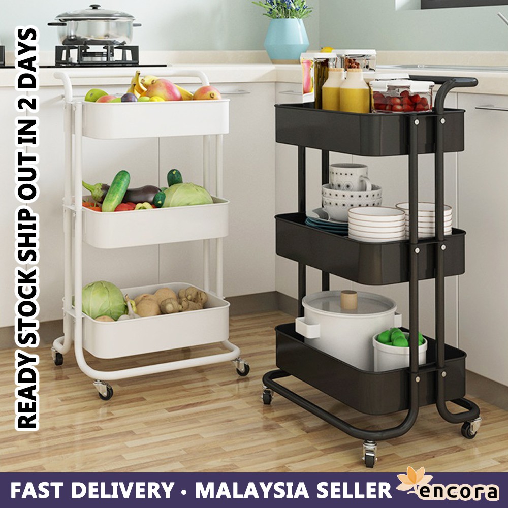 Encora 100 Steel 3 Tier Trolley Multifunctional Metal Trolley Storage