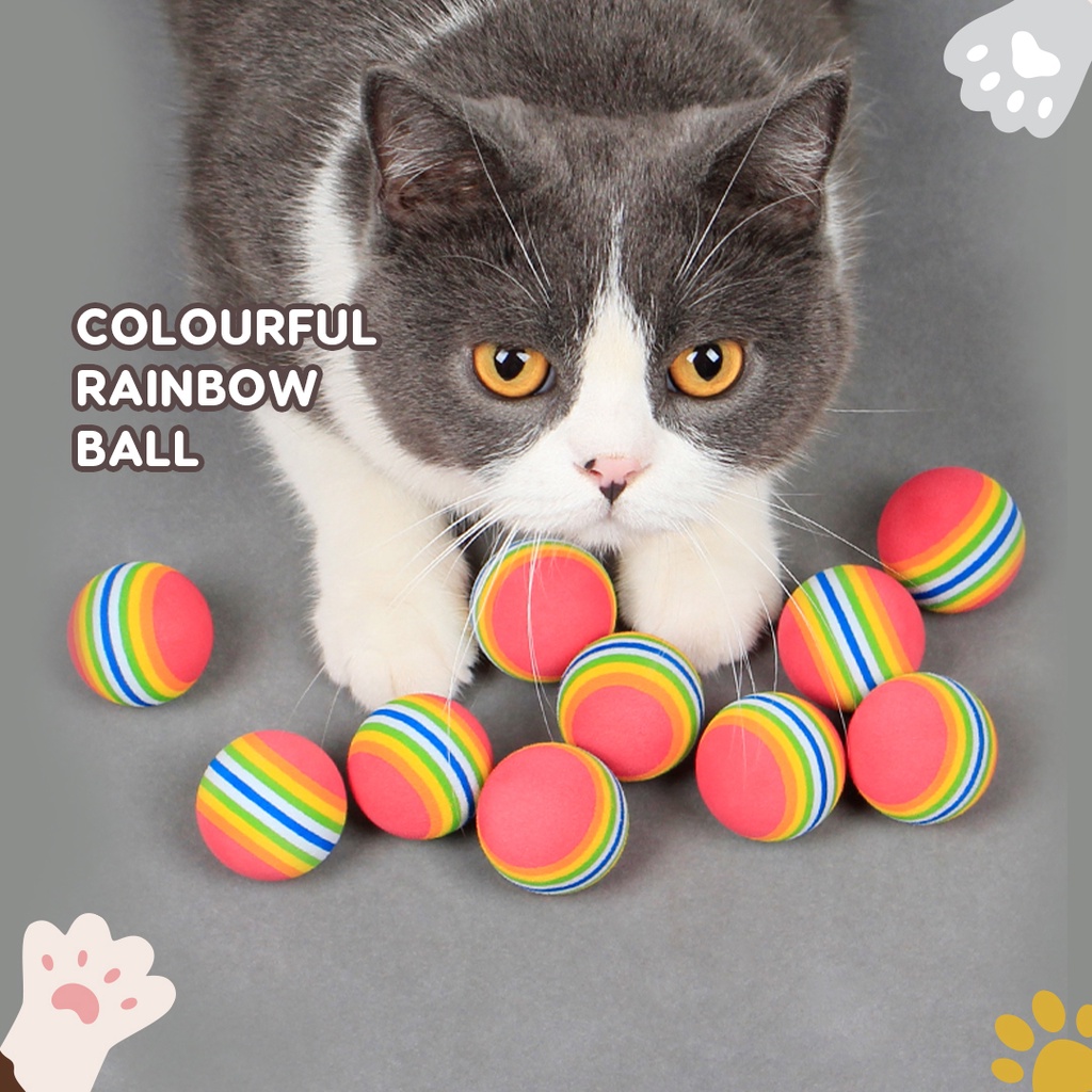 Pet Rainbow Balls Cat Dog Toys Soft Chasing Sponge Ball | Bola Mainan ...