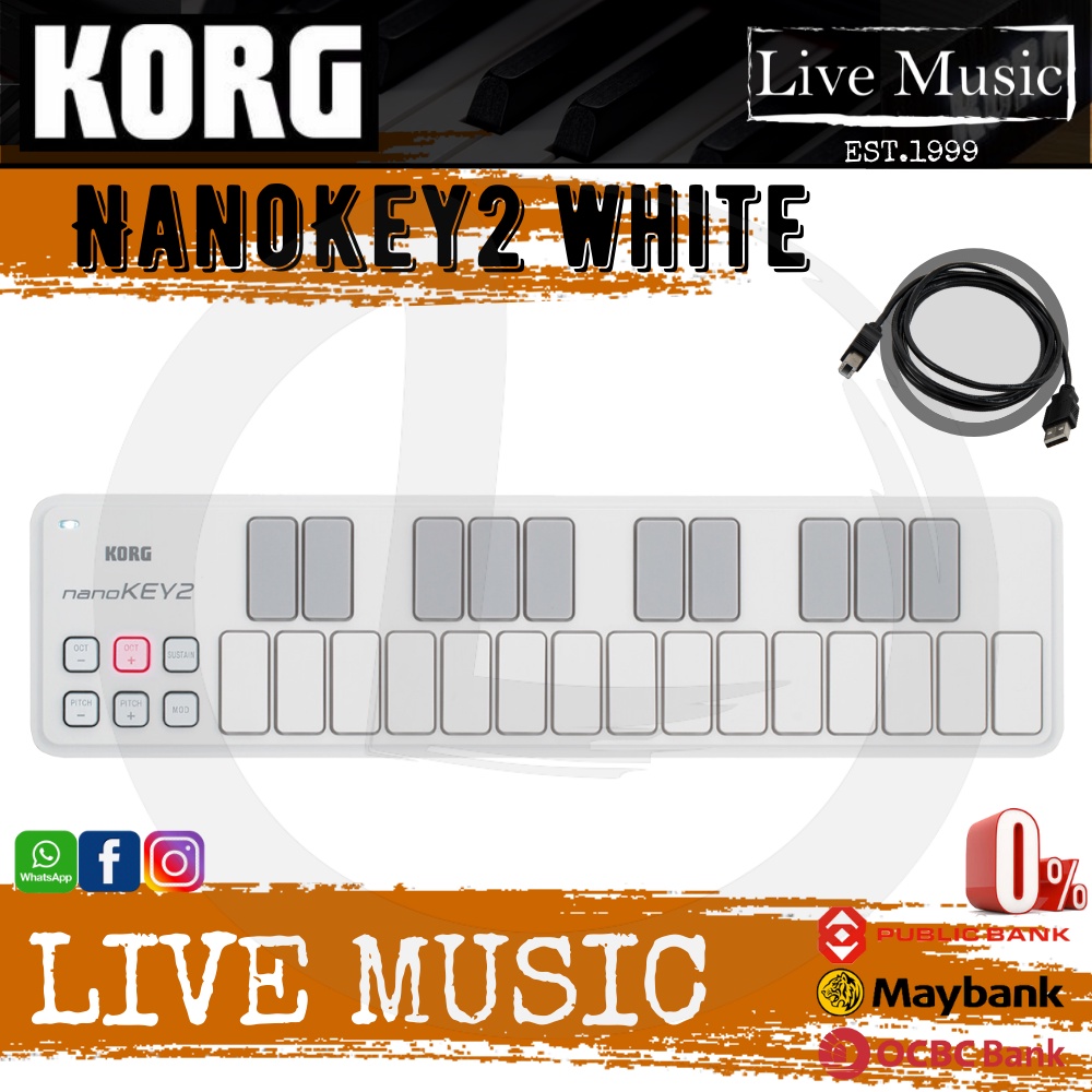 Korg nanoKEY2 - Midi Controller Slim Line USB Keyboard, White (nano ...