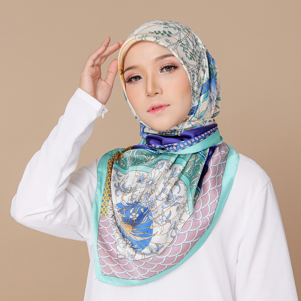 Zephia NEW Tudung Bawal Square Hijab Satin Silk 100% Printed Corak ...