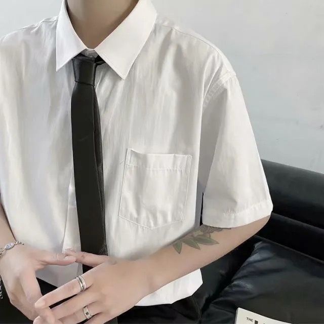 Kemeja Putih Lengan Pendek Dan Seluar Tali Leher Sesuai Dengan Kemeja Longgar Musim Panas Lelaki Pakaian Korea Kelas Pa Shopee Malaysia