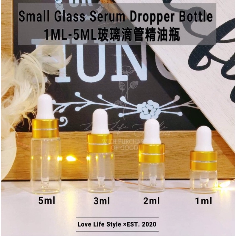 Ready Stock[1ml-5ml]Small Glass Dropper Bottle serum for Cosmetic Essential Oil Sampling茶色精油玻璃滴管瓶空瓶精华液分装瓶