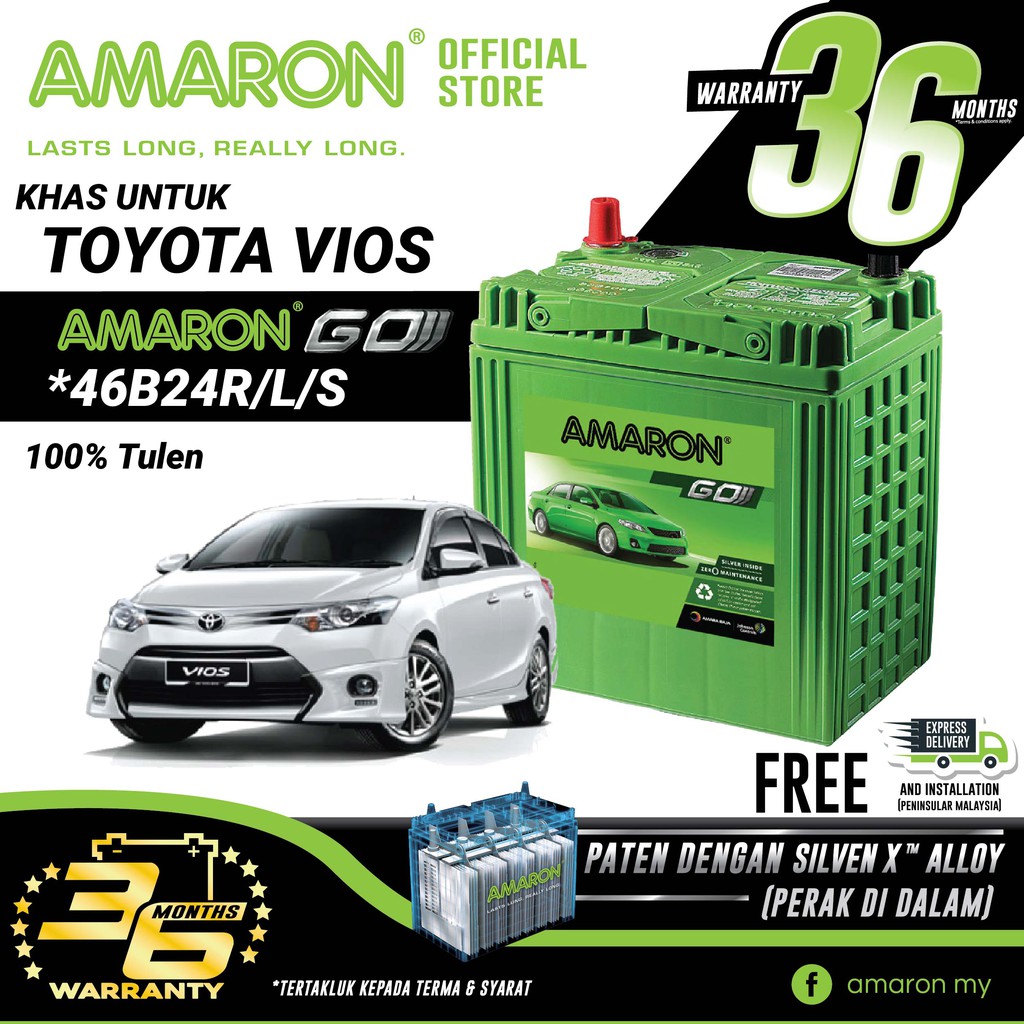 AMARON GO Series 46B24R/L/S Bateri Kereta Tahan Lama Untuk ...