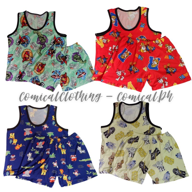 Kids Boys Sando Shorts Terno Set - fits 1-6years old (measurements posted) | Pambahay House Wear