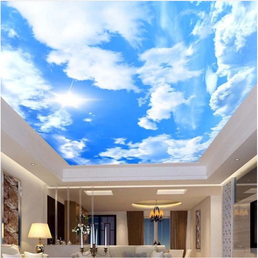 Blue Sky White Clouds Sun Mural Wallpaper Ceiling Decoration