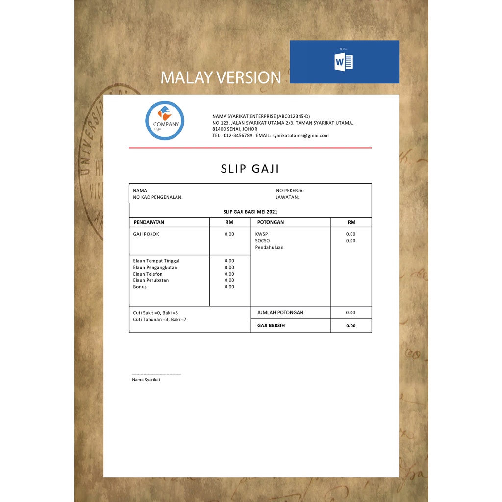 Template Slip Gaji Malay English Version Shopee Malaysia