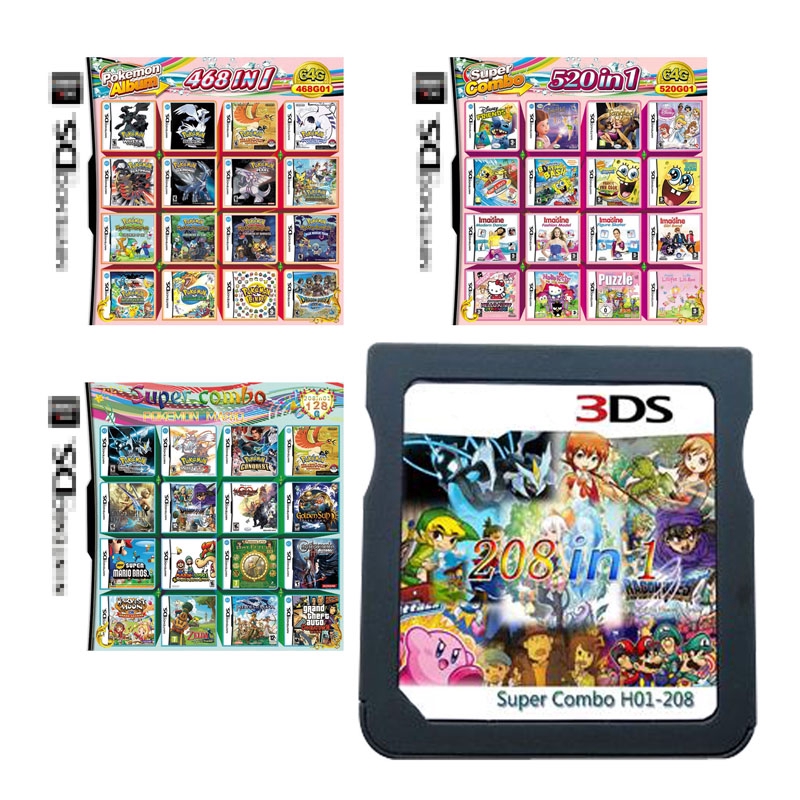 208 in 1 games game multi cartridge for ds nds ndsl ndsi 3ds 2ds xl